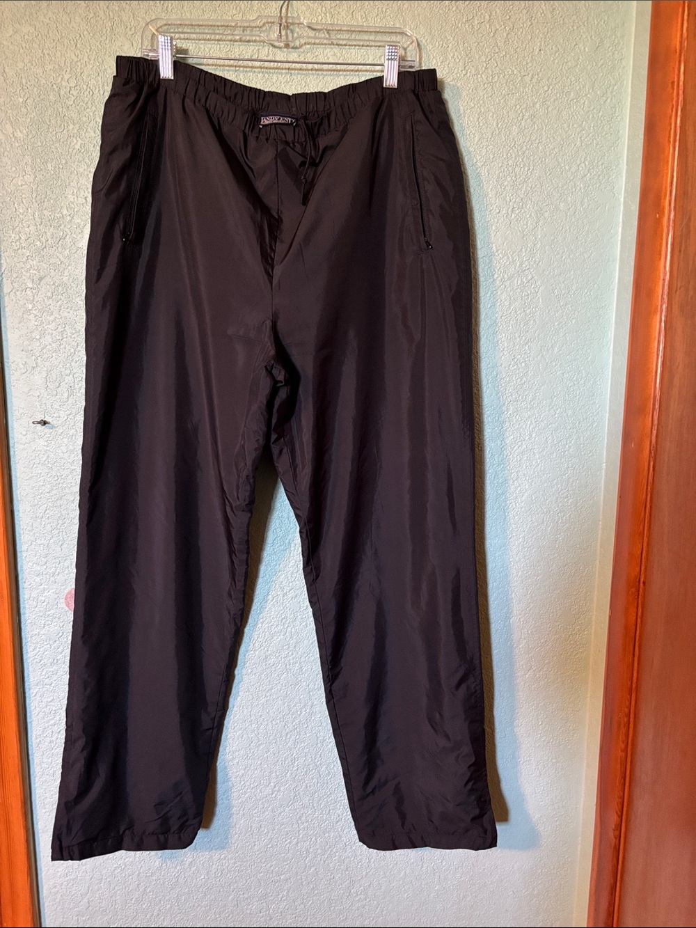 Lands’ End Black Fleece Lined Drawstring Rain Snow Pants Women’s M 10/12 Good